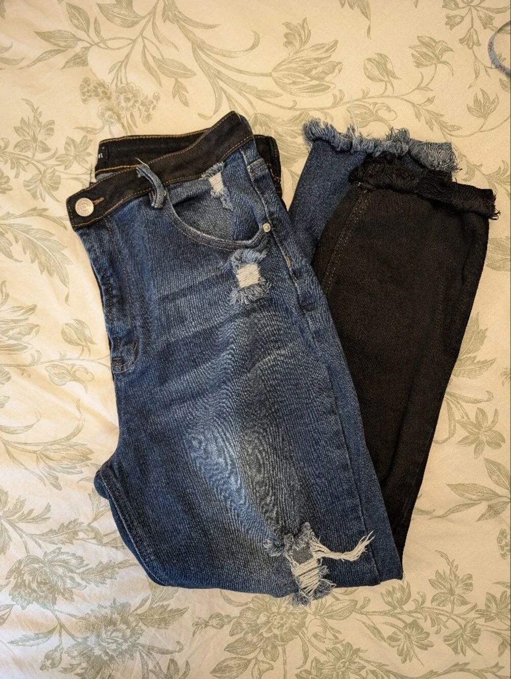 Almost Famous Black and Blue Two-Tone Skinny Jeans with Ripped Details